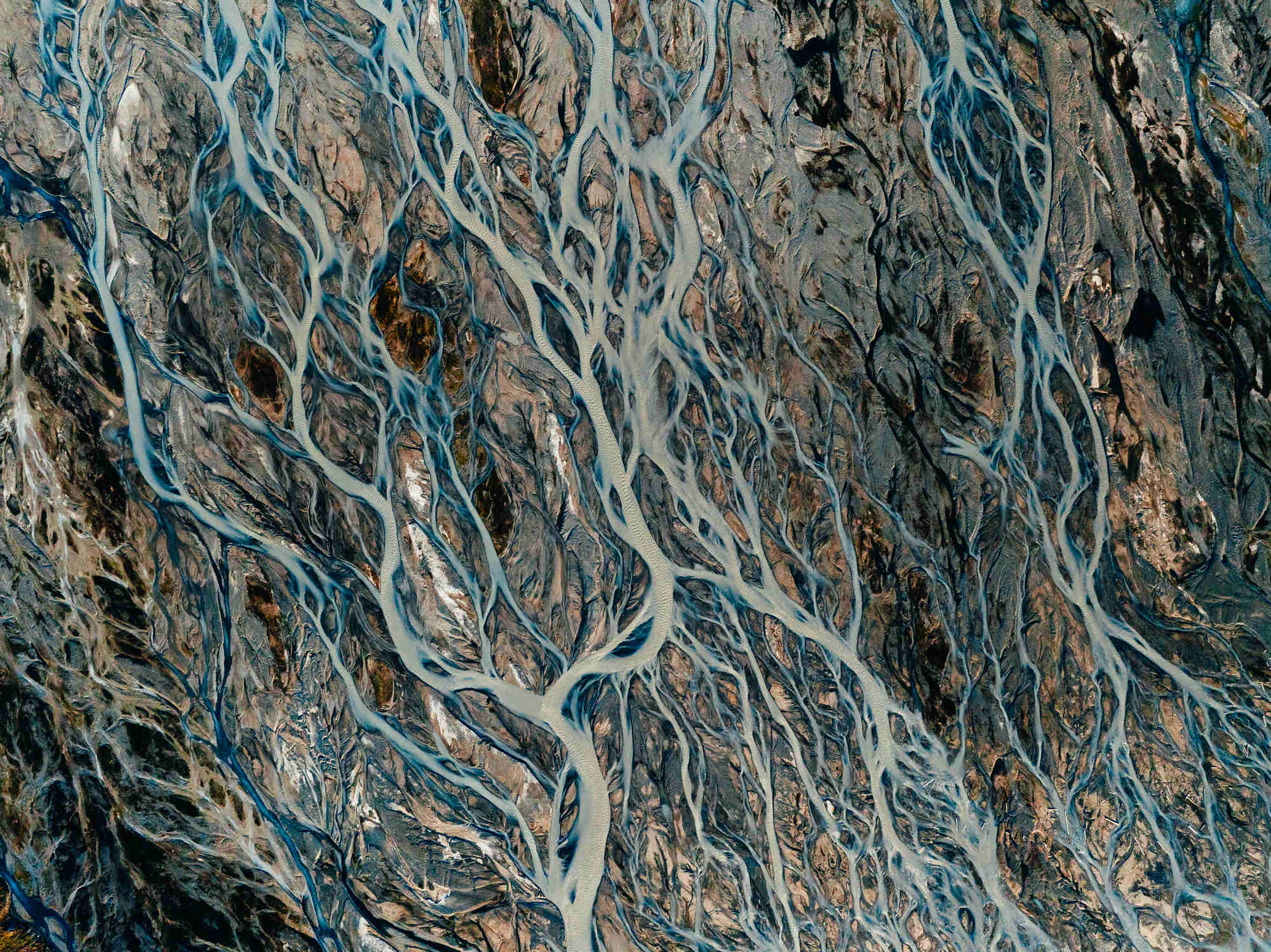 Aerial view of a braided river in Svalbard