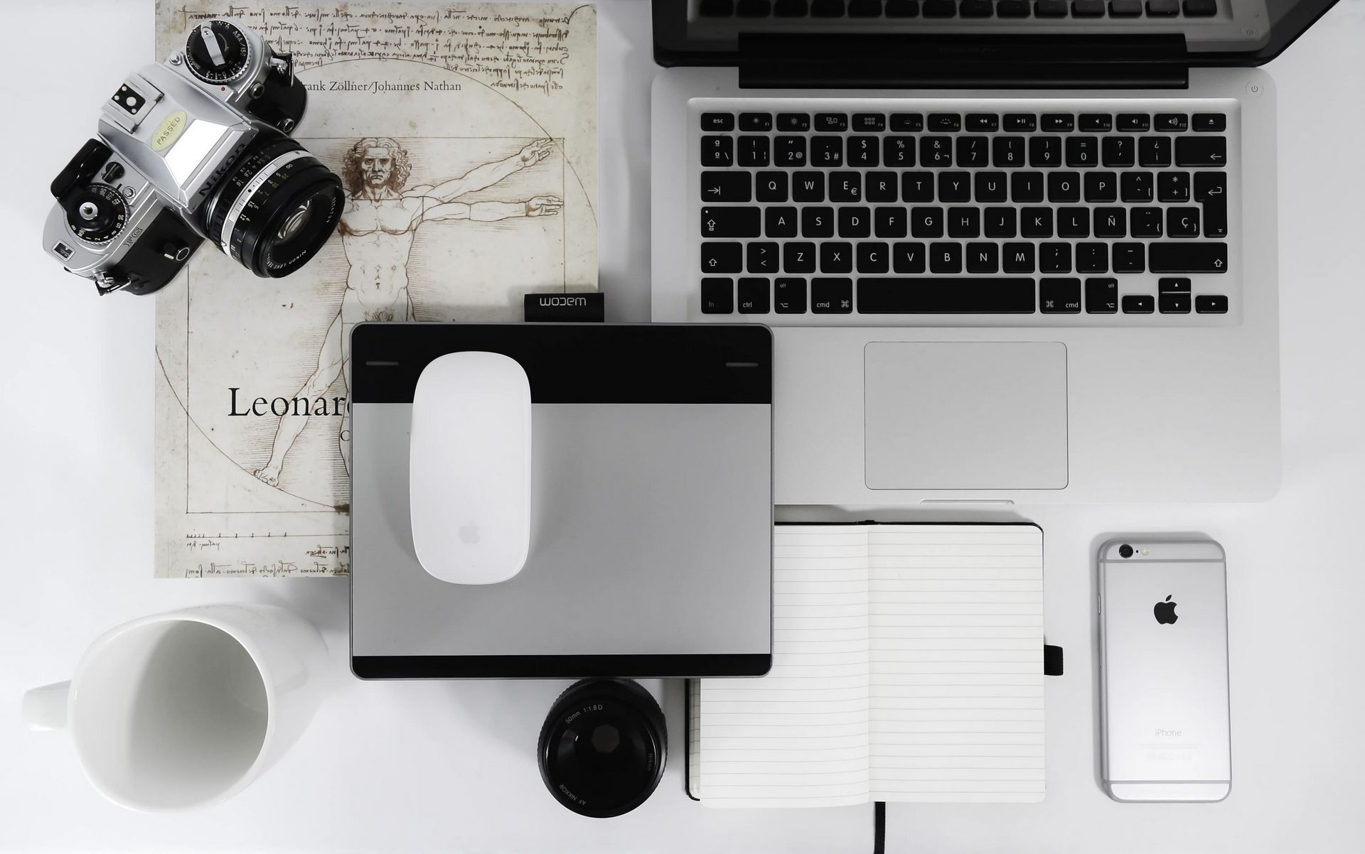 Desk with apple products