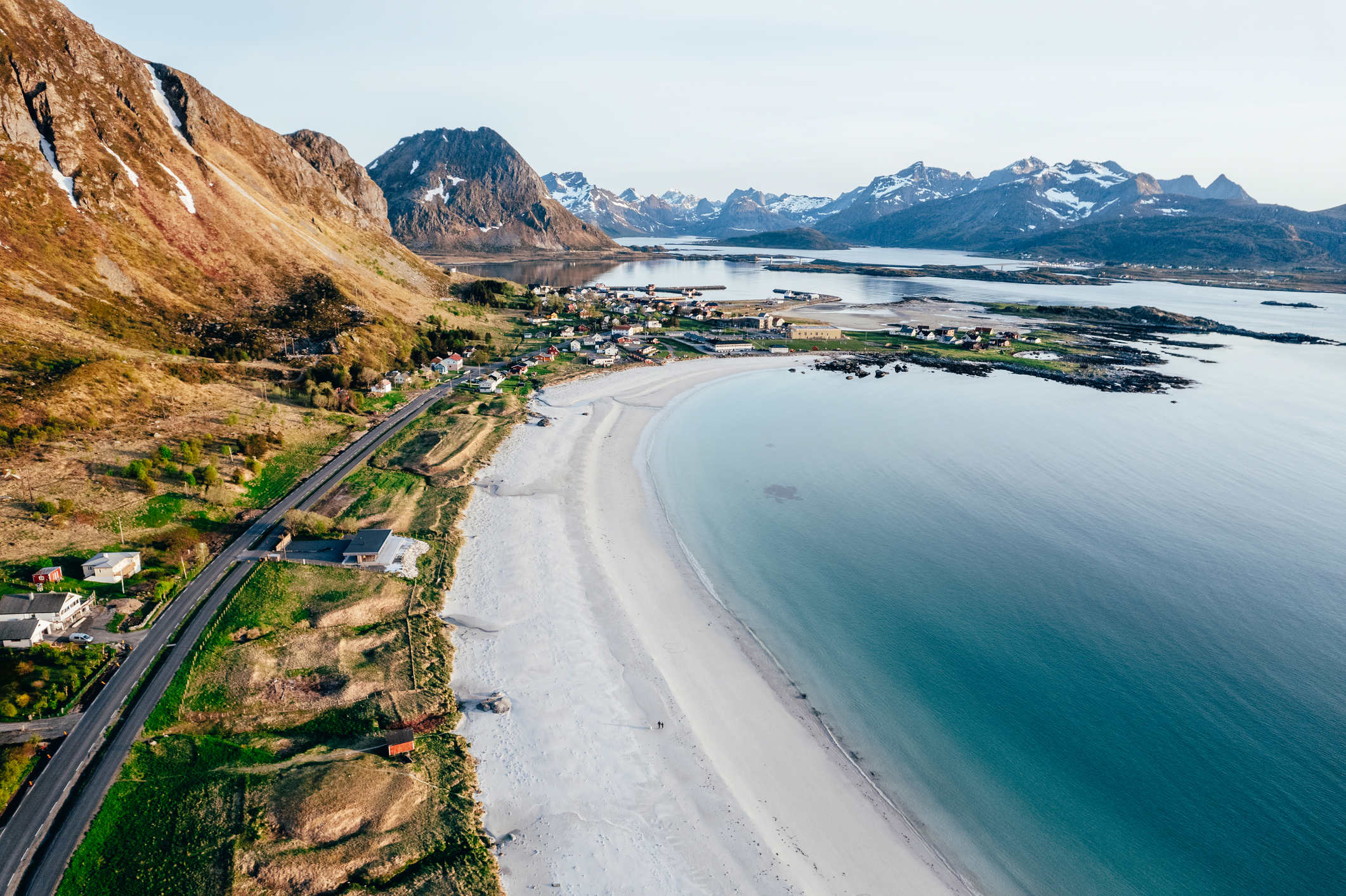 Walking on colourful Ramberg beach in Lofoten Norway