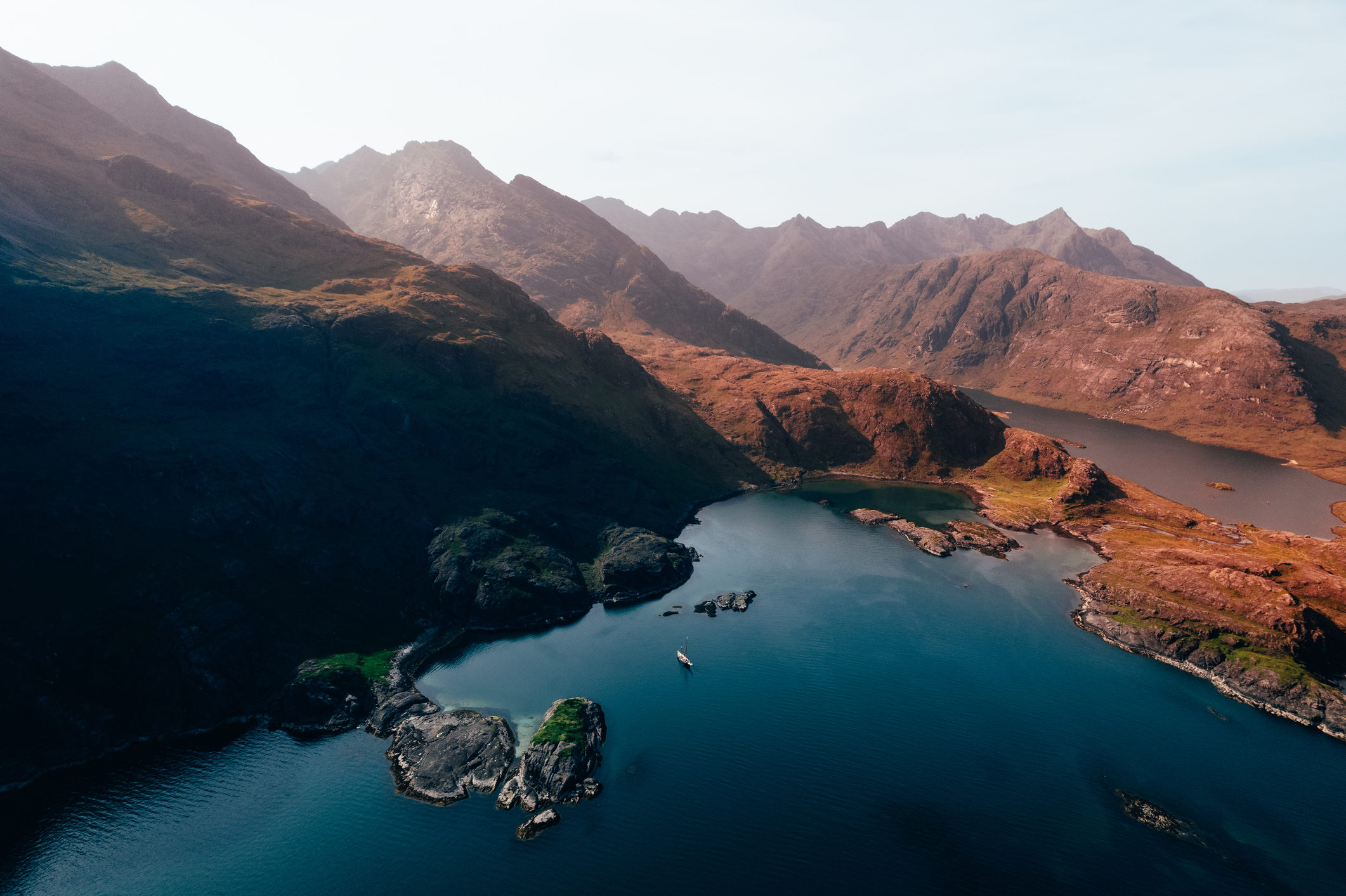 Tall ship at anchor in the mountains in Scotland