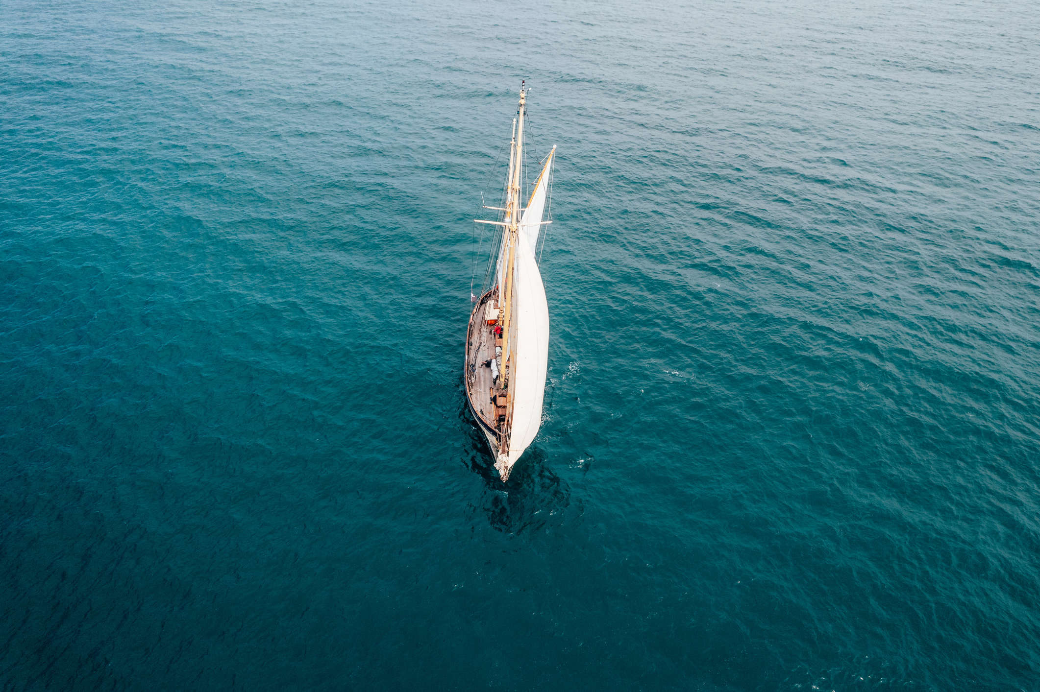 Aerial view of a ship sailing