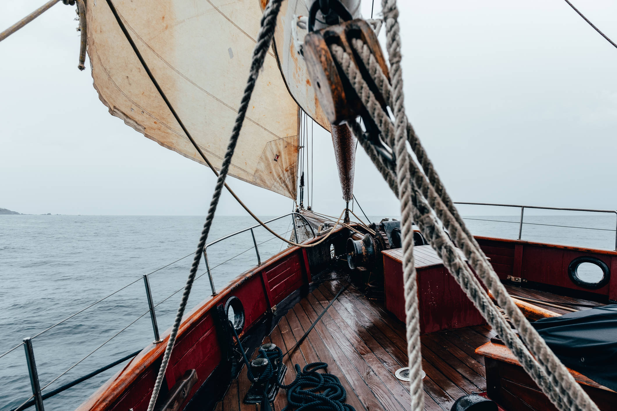 View of the bowsprit on a tall ship