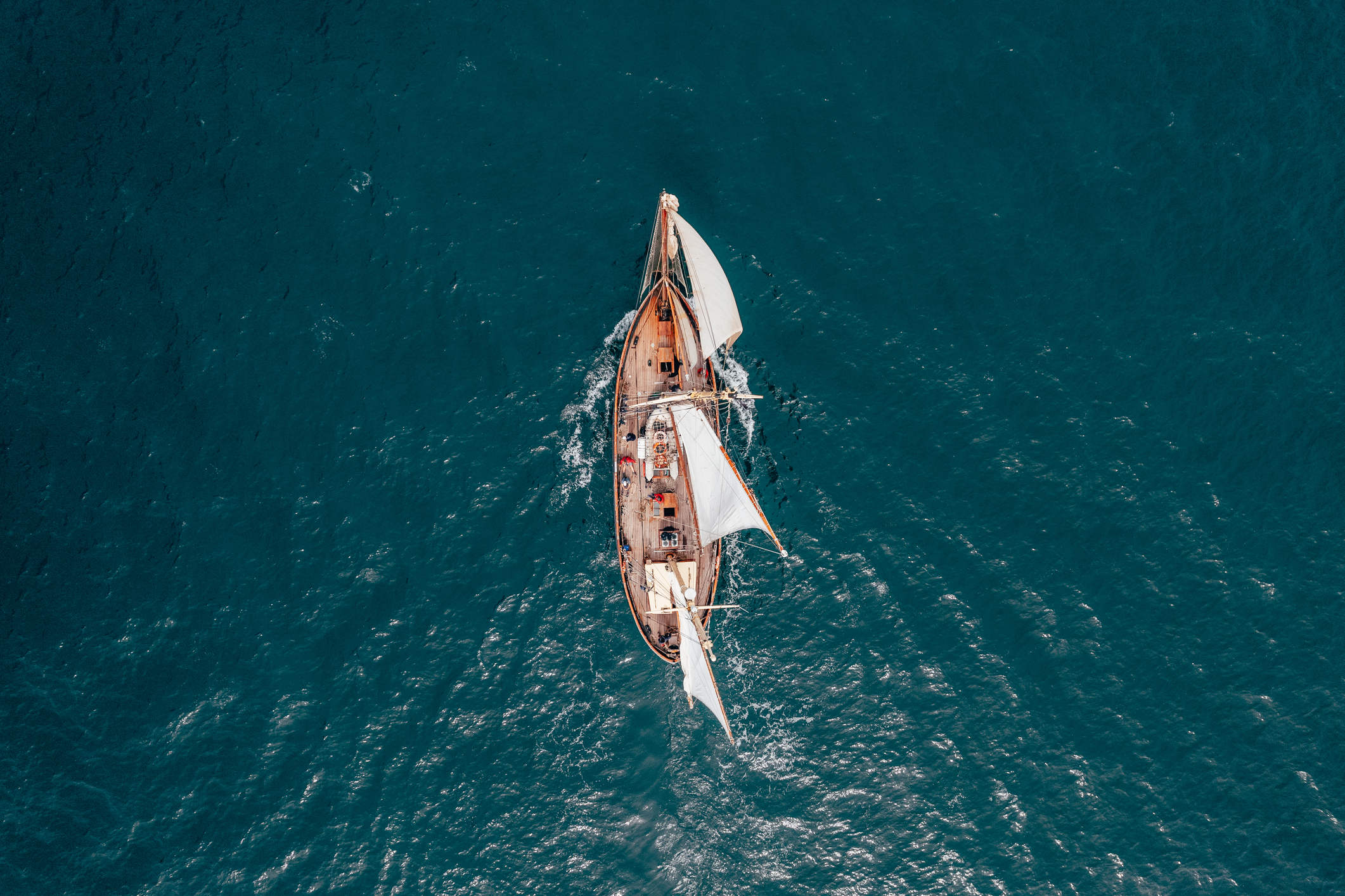 Aerial view of a tall ship sailing