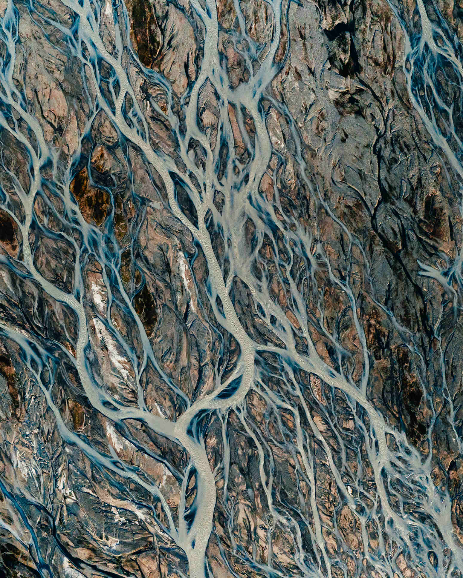 Aerial view of a braided river