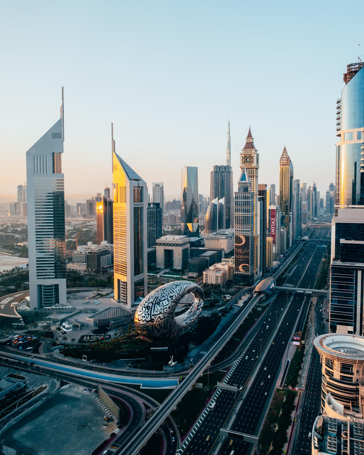 Sunrise over the Dubai skyline