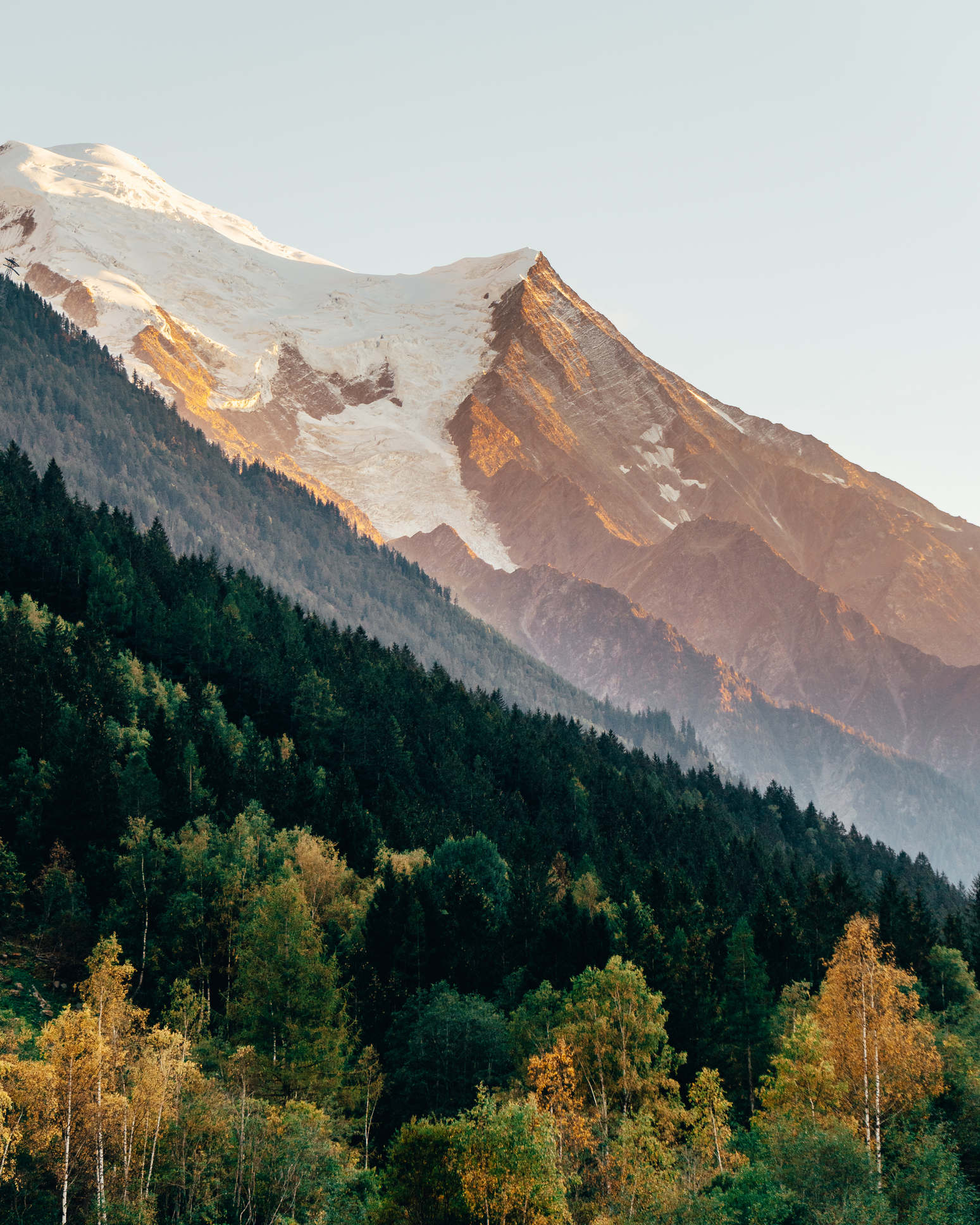 Colourful mountains in chamonix at sunset